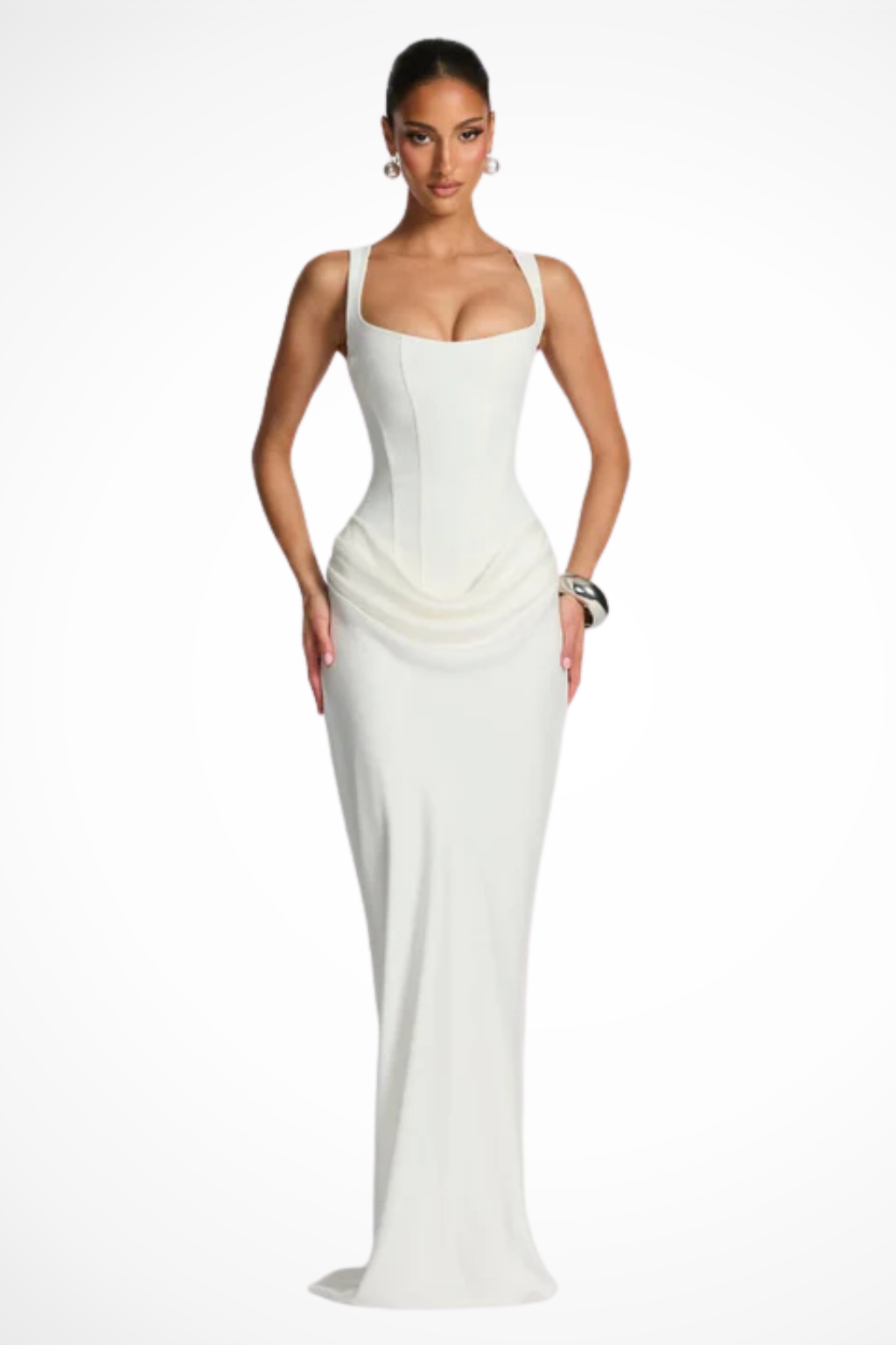 Women’s Sleeveless Bodycon Maxi Dress with Draped Waist Detail 5