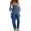 Women’s Sleeveless Denim Jumpsuit with Pockets and Belted Waist 0