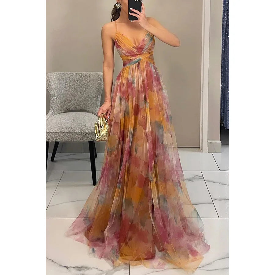 Women’s Sleeveless Floral Formal Dress with Cut-out Detail for Summer 1