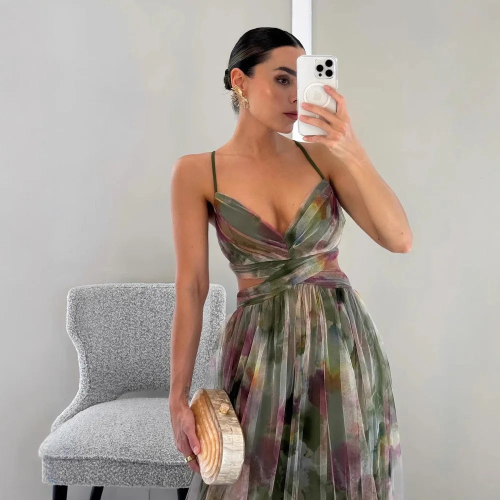 Women’s Sleeveless Floral Formal Dress with Cut-out Detail for Summer 2