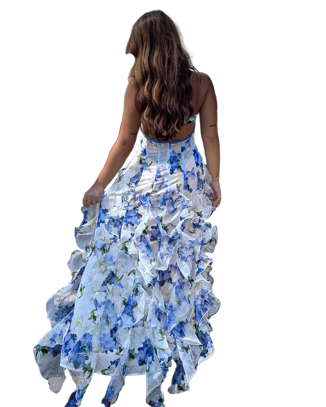Women’s Sleeveless Floral Summer Dress with Deep V-Neck and Ruffled Hem 3