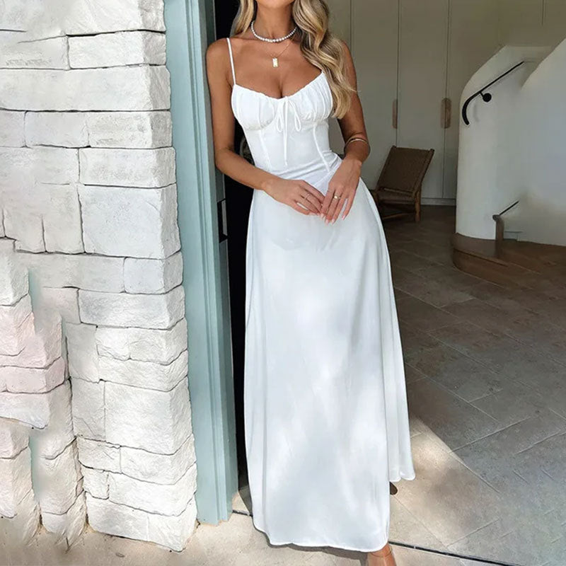 Women’s Sleeveless Maxi Dress with Ruched Bodice and Full-Length Cut 0