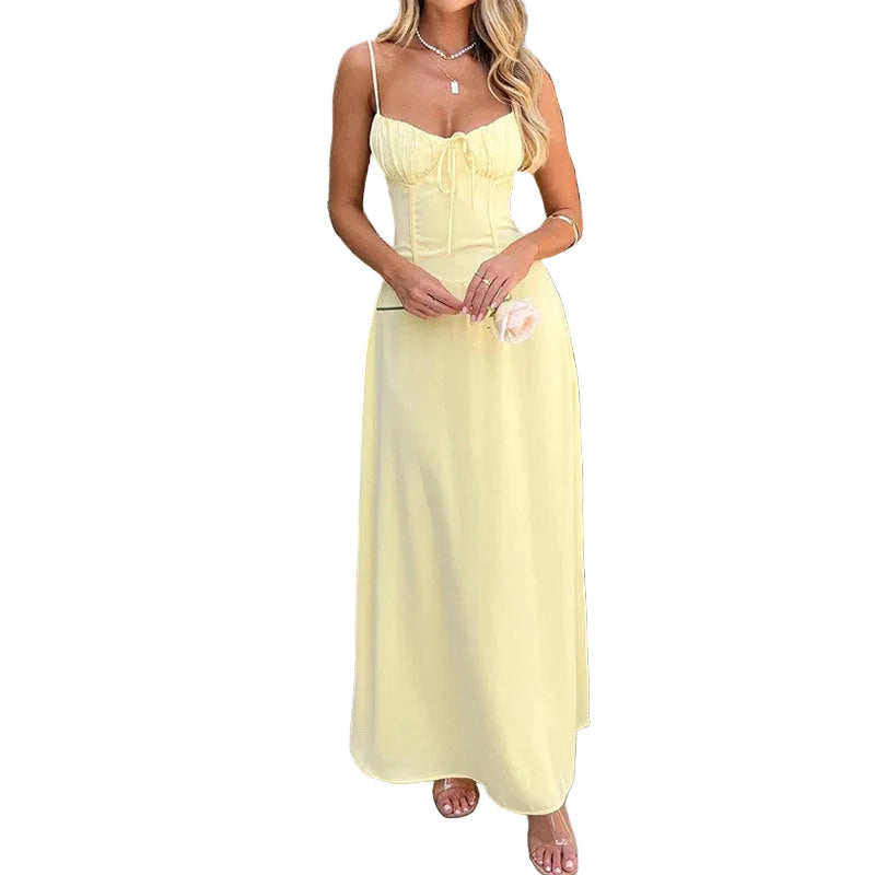 Women’s Sleeveless Maxi Dress with Ruched Bodice and Full-Length Cut 1
