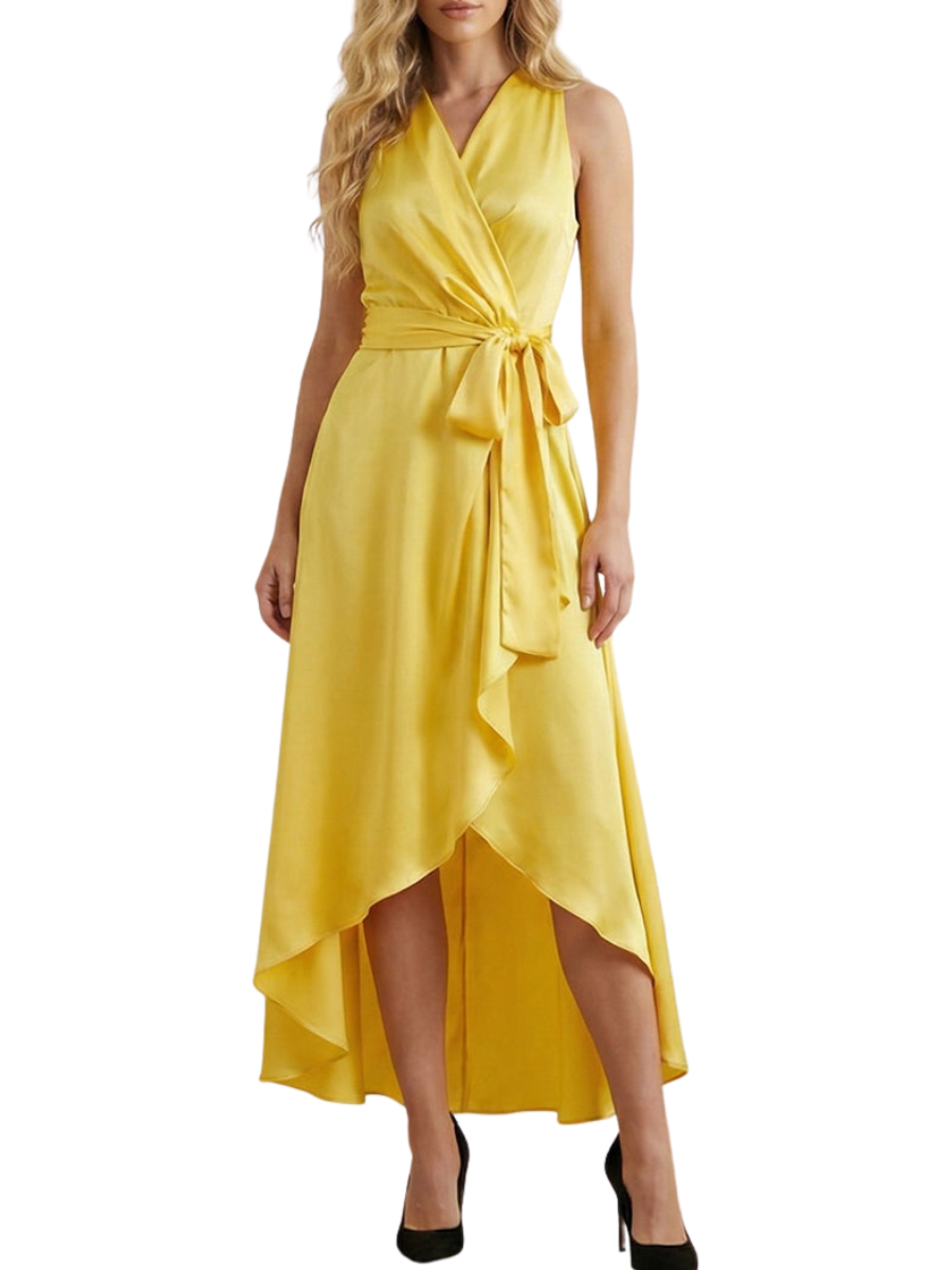 Women’s Sleeveless Maxi Dress with Wrap Front and Tie Waist 1