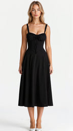 Women’s Sleeveless Midi Dress with Drawstring and Side Zipper 1