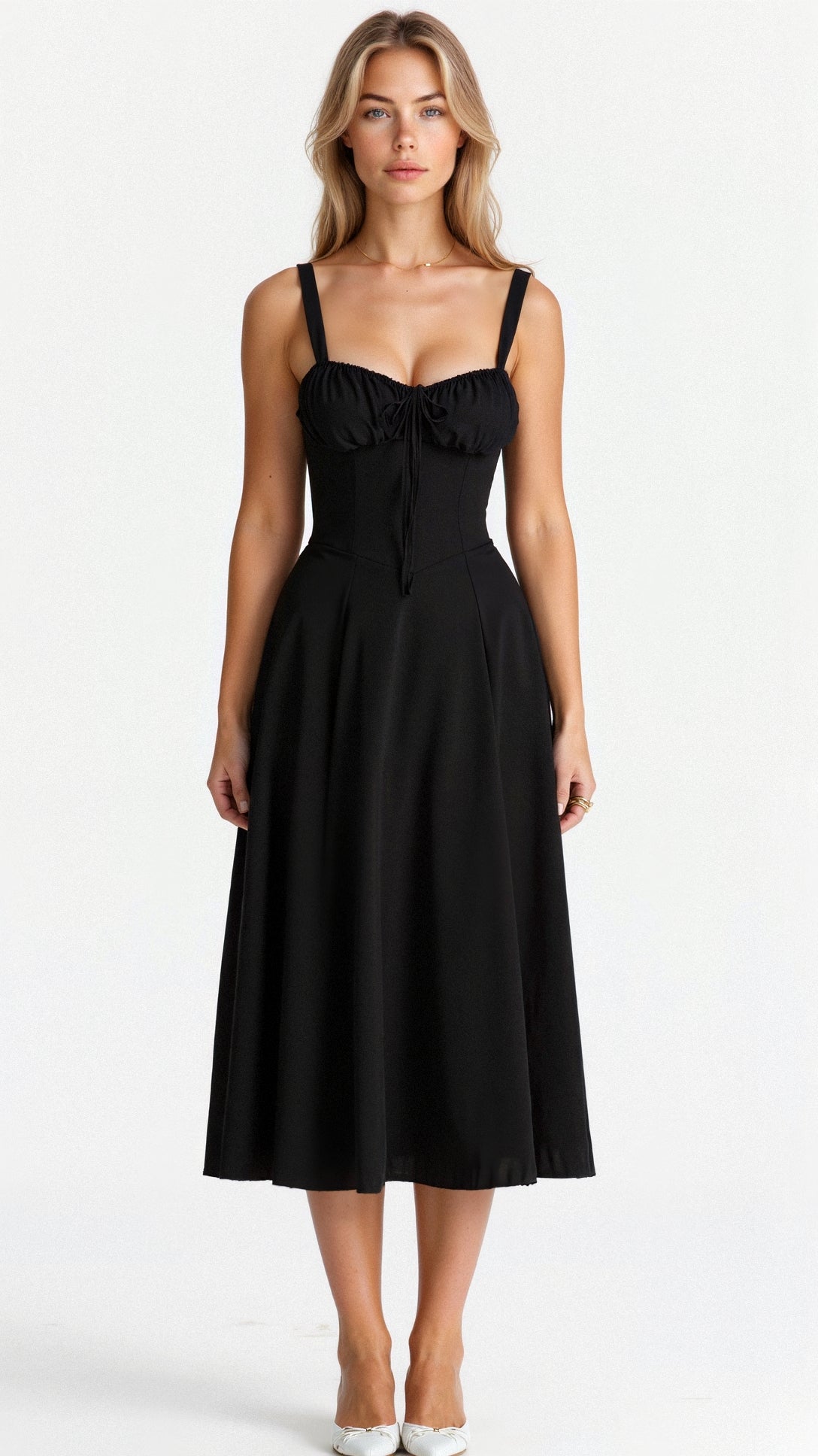 Women’s Sleeveless Midi Dress with Drawstring and Side Zipper 1