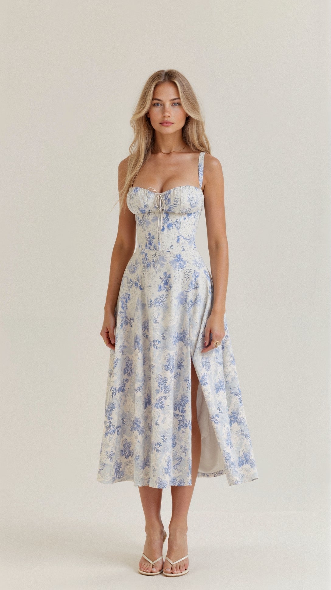 Women’s Sleeveless Midi Dress with Drawstring and Side Zipper 3