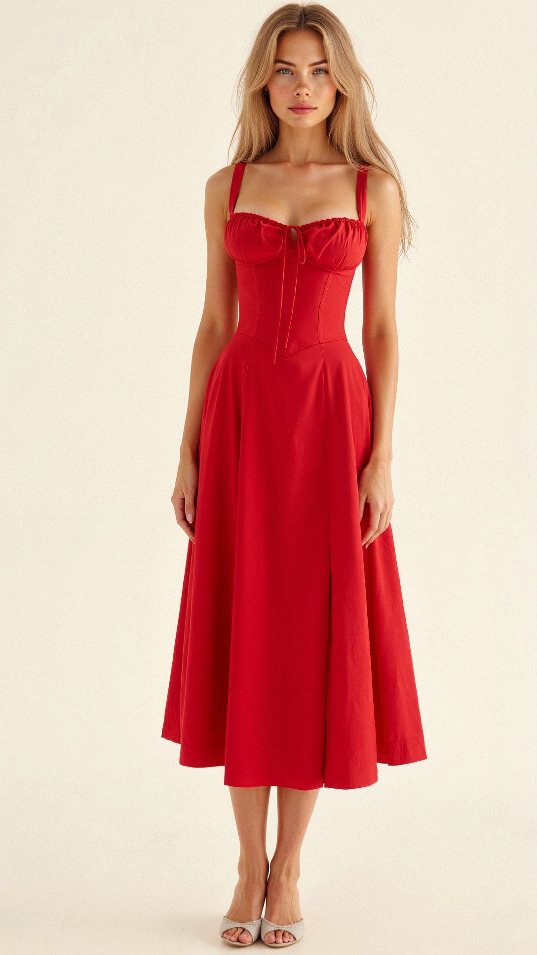 Women’s Sleeveless Midi Dress with Drawstring and Side Zipper 5