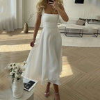 Women’s Sleeveless Midi Dress with Square Neckline and Mid-Length Cut 0