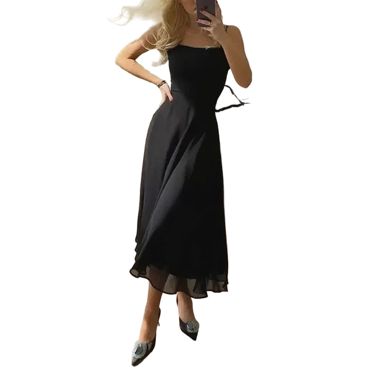 Women’s Sleeveless Midi Dress with Square Neckline and Mid-Length Cut 1