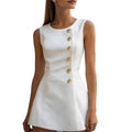 Women’s Sleeveless Mini Dress with Button Detail and Flared Skirt 0