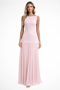 Women's Sleeveless Pleated Maxi Dress in Light Blue 0