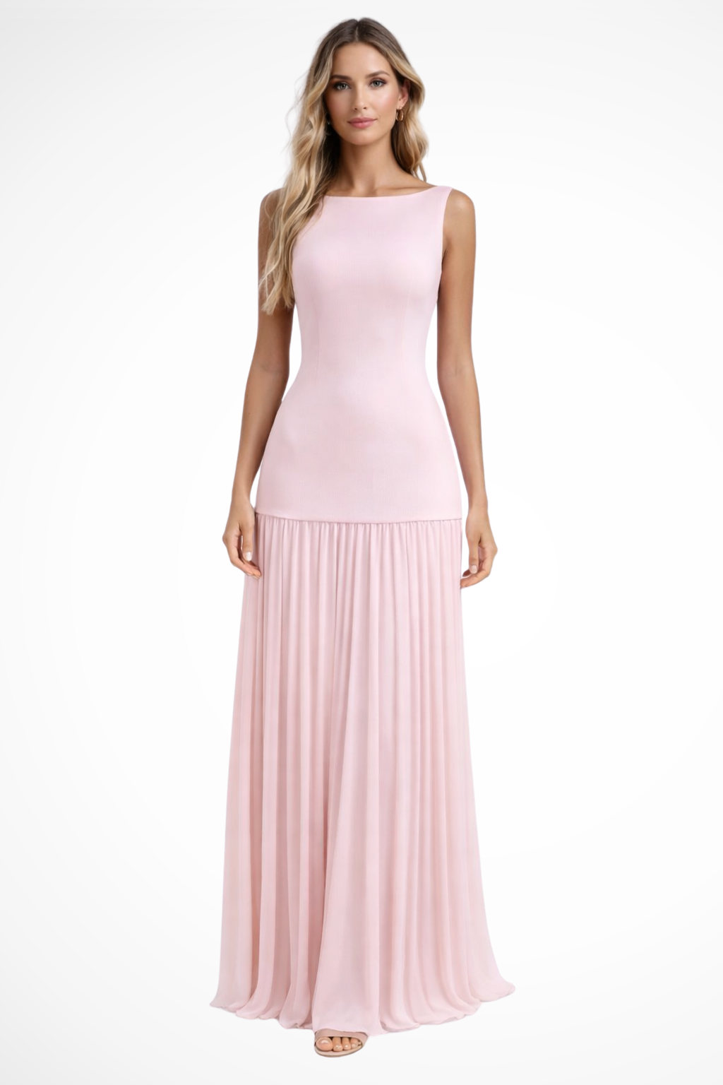 Women's Sleeveless Pleated Maxi Dress in Light Blue 0