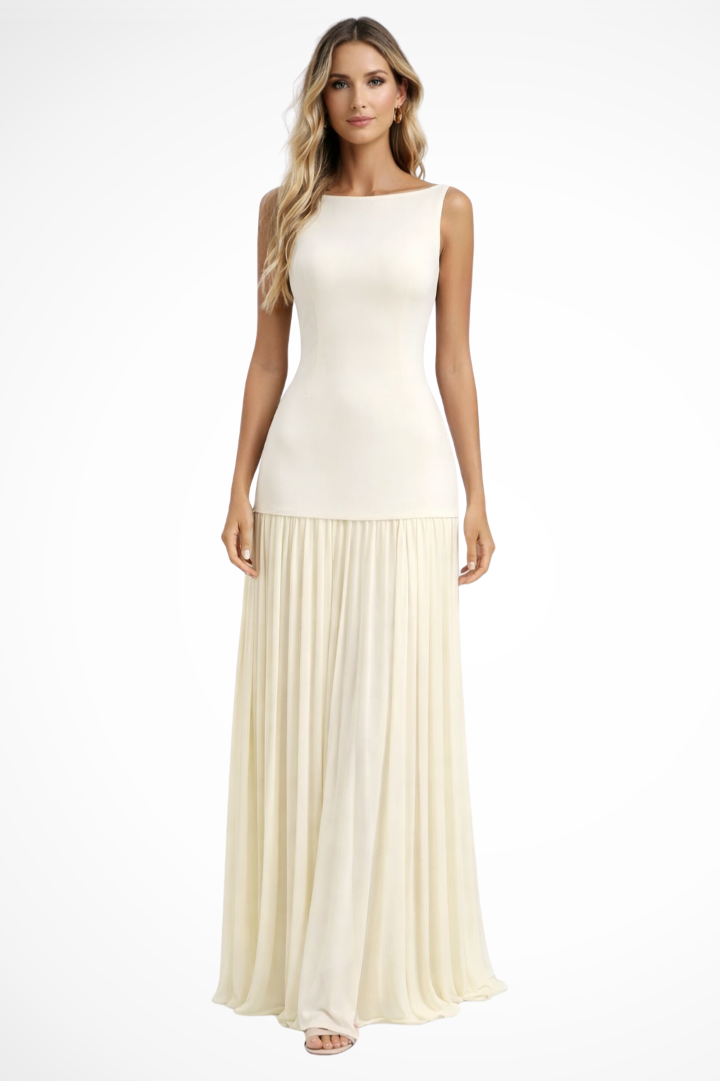Women's Sleeveless Pleated Maxi Dress in Light Blue 1
