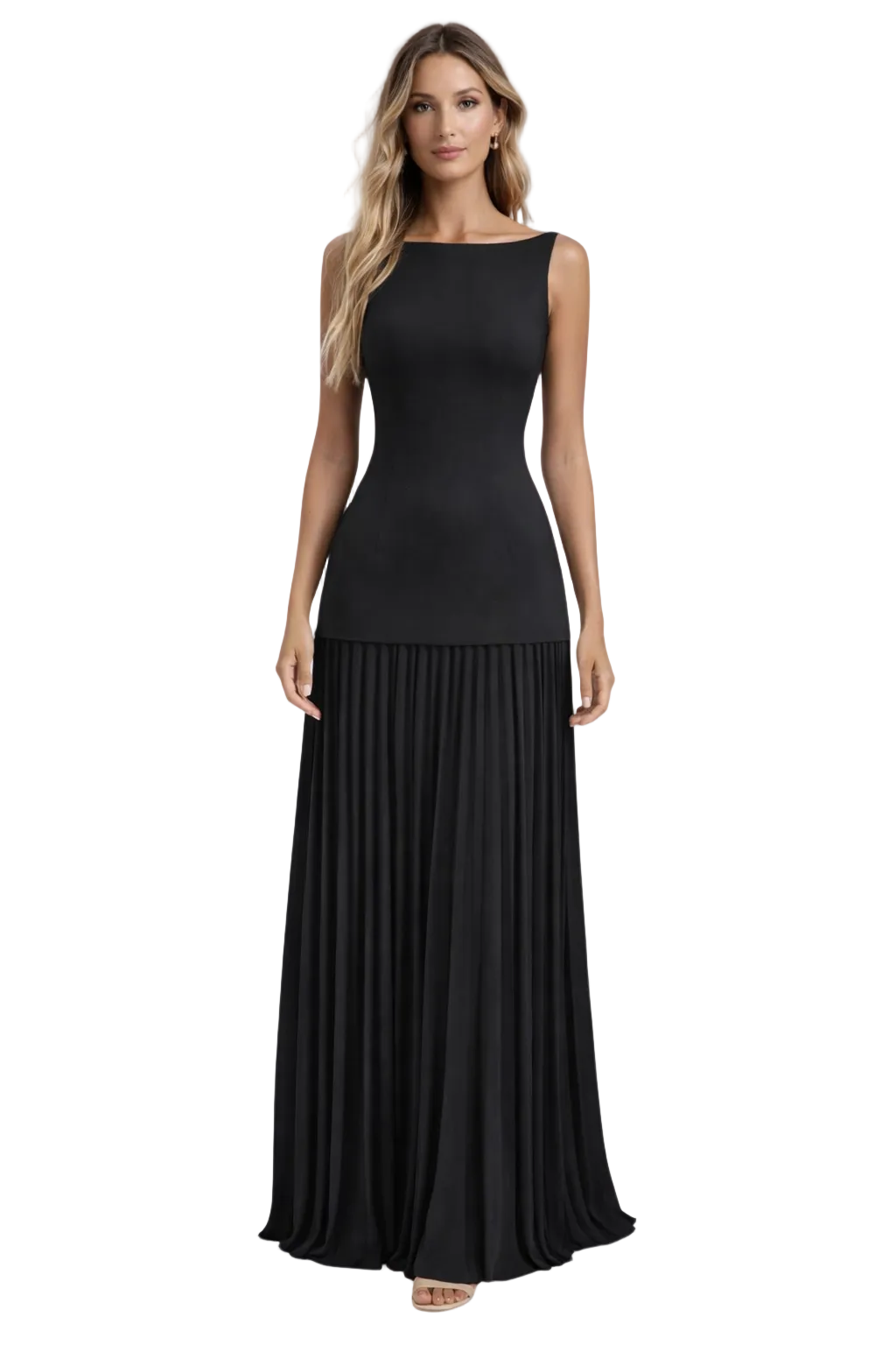 Women's Sleeveless Pleated Maxi Dress in Light Blue 2