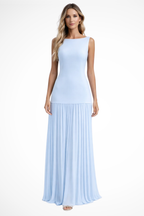 Women's Sleeveless Pleated Maxi Dress in Light Blue 3