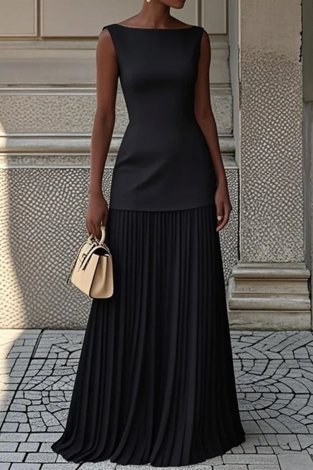 Women's Sleeveless Pleated Maxi Dress in Light Blue 6