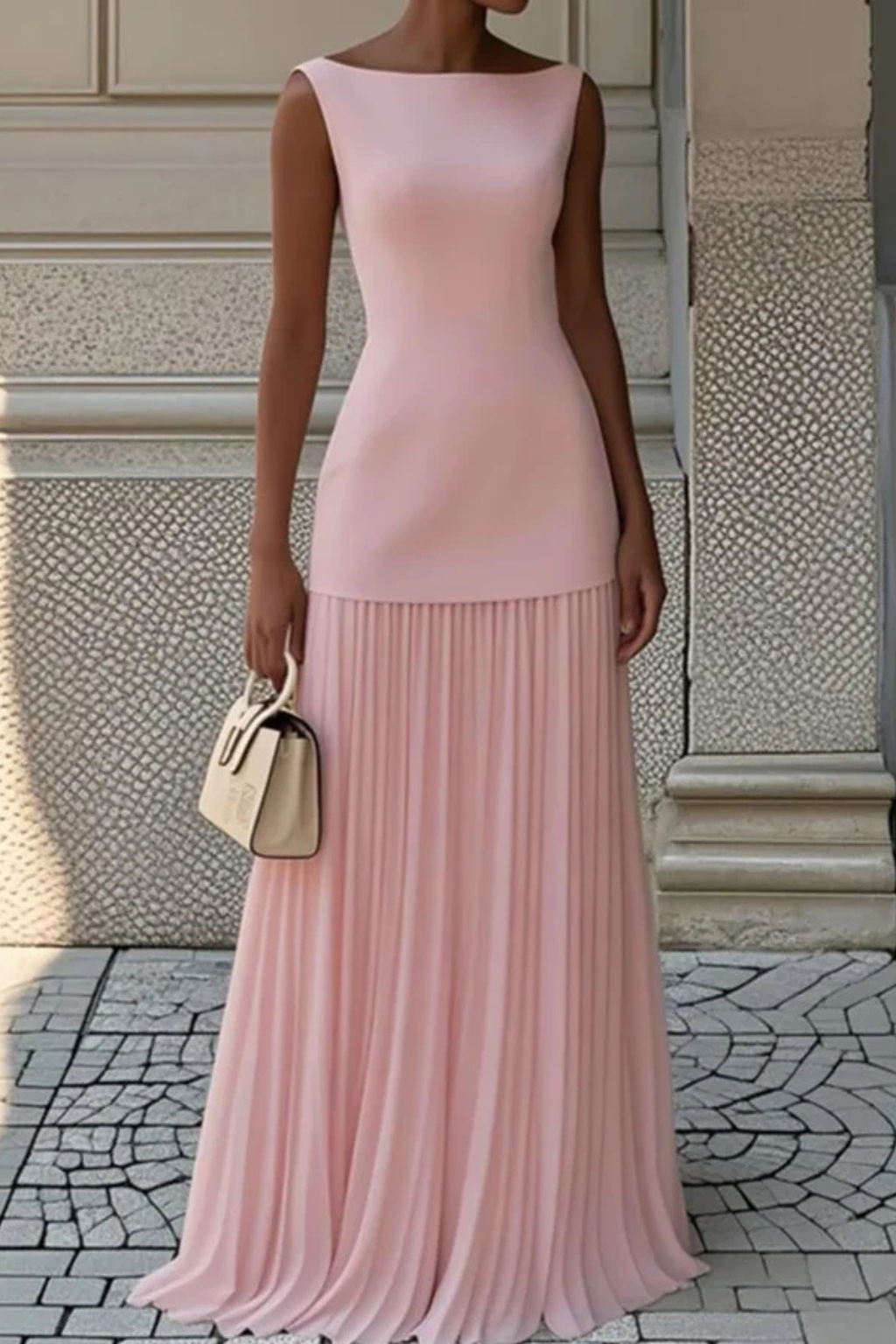Women's Sleeveless Pleated Maxi Dress in Light Blue 7