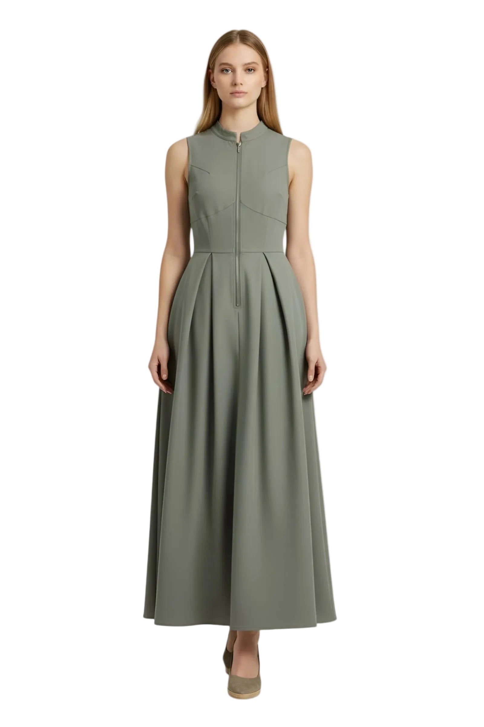 Women’s Sleeveless Pleated Maxi Dress in Lightweight Fabric 0