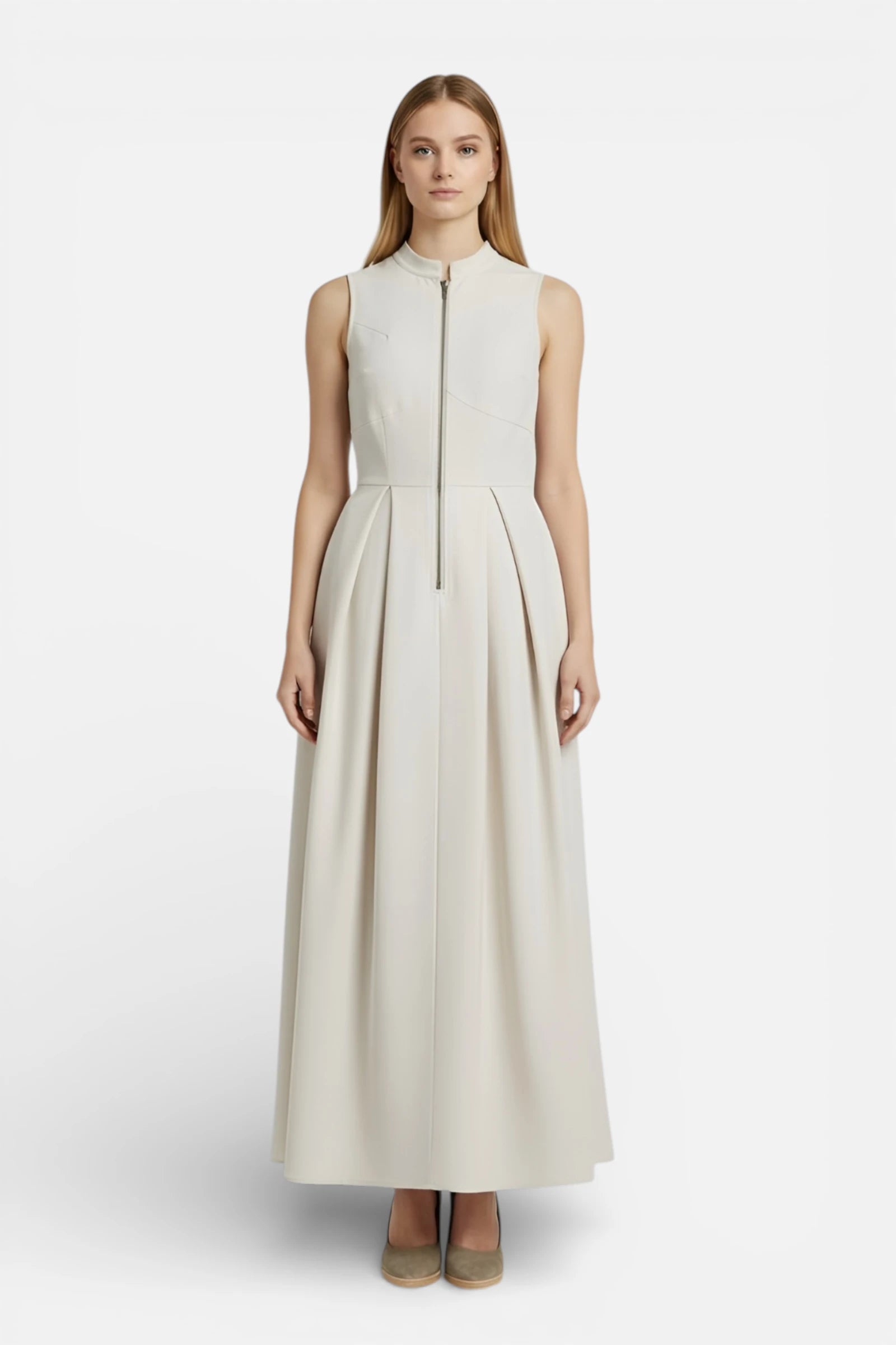 Women’s Sleeveless Pleated Maxi Dress in Lightweight Fabric 3