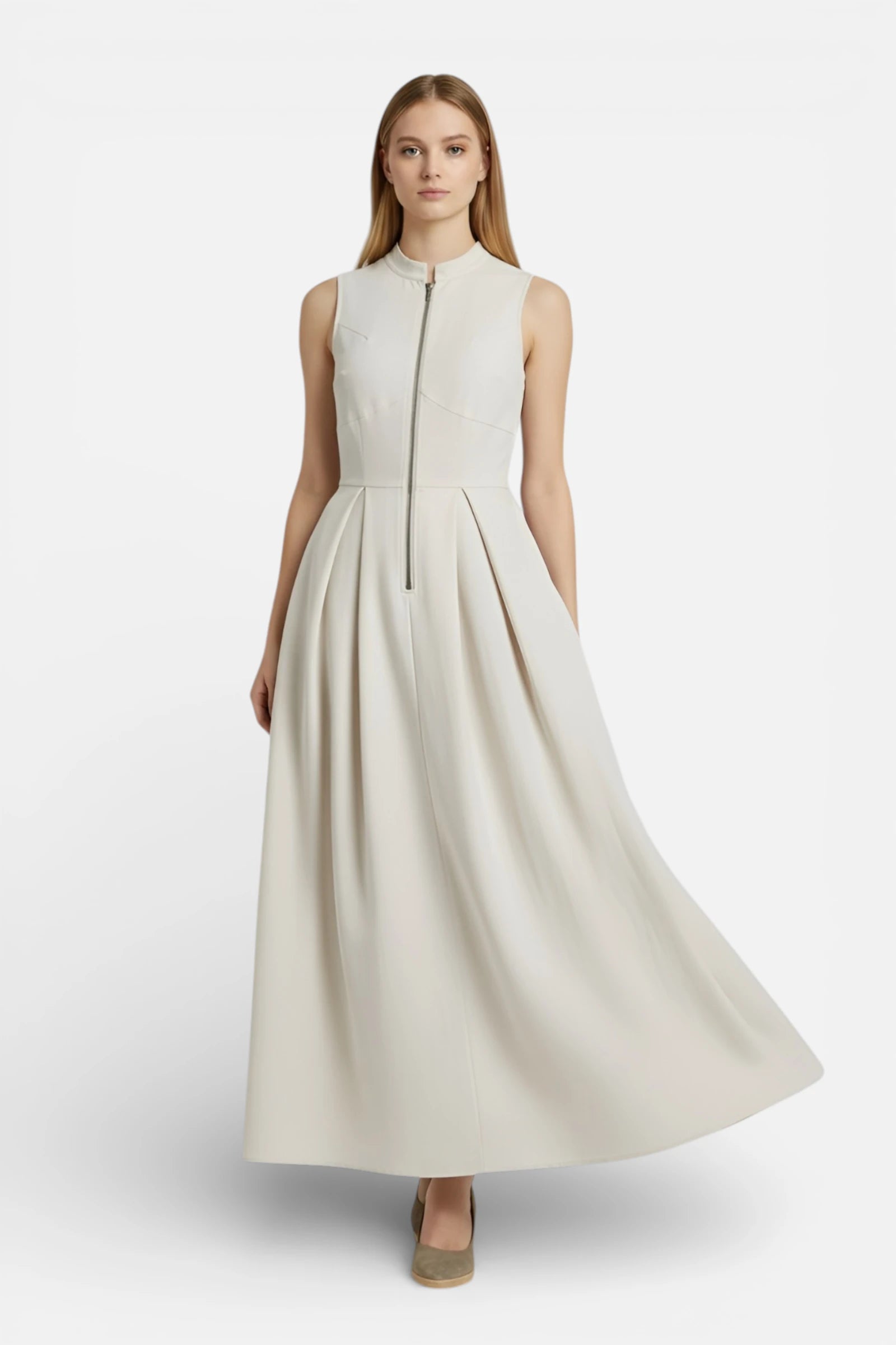 Women’s Sleeveless Pleated Maxi Dress in Lightweight Fabric 5