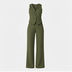 Women’s Sleeveless V-Neck Waistcoat and High Waist Wide Leg Trouser Set 0