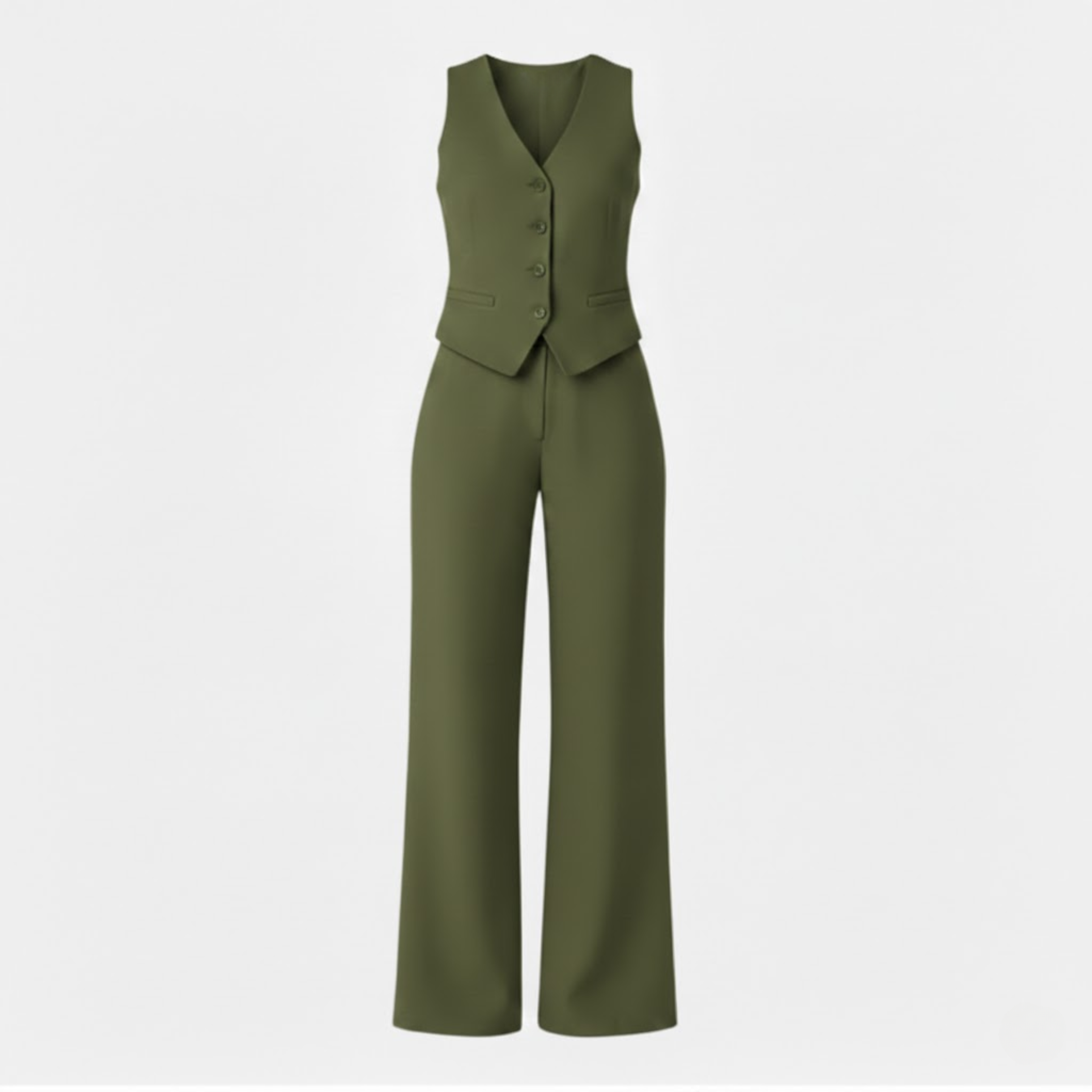 Women’s Sleeveless V-Neck Waistcoat and High Waist Wide Leg Trouser Set 0