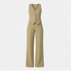 Women’s Sleeveless V-Neck Waistcoat and High Waist Wide Leg Trouser Set 3