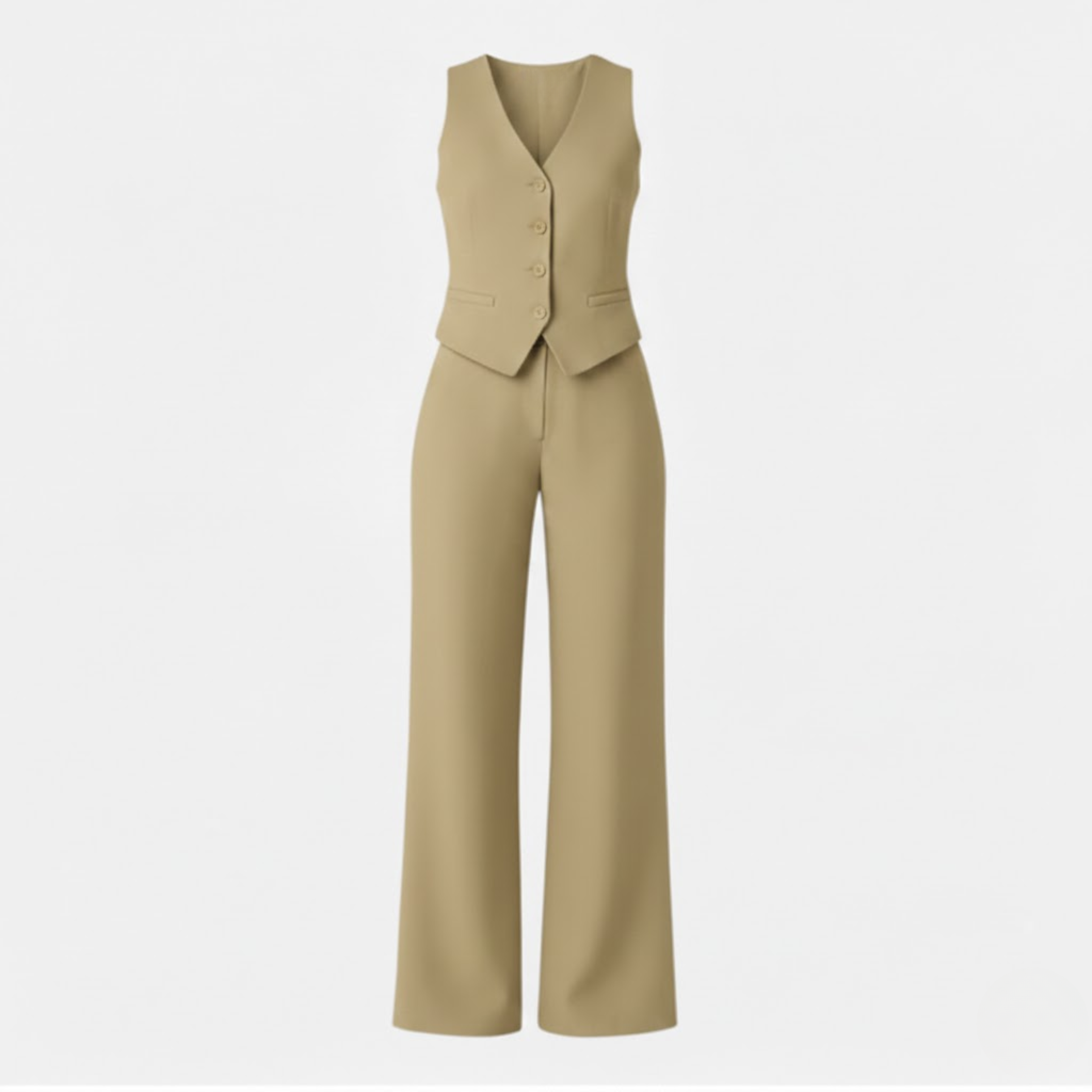 Women’s Sleeveless V-Neck Waistcoat and High Waist Wide Leg Trouser Set 3