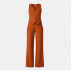 Women’s Sleeveless V-Neck Waistcoat and High Waist Wide Leg Trouser Set 4