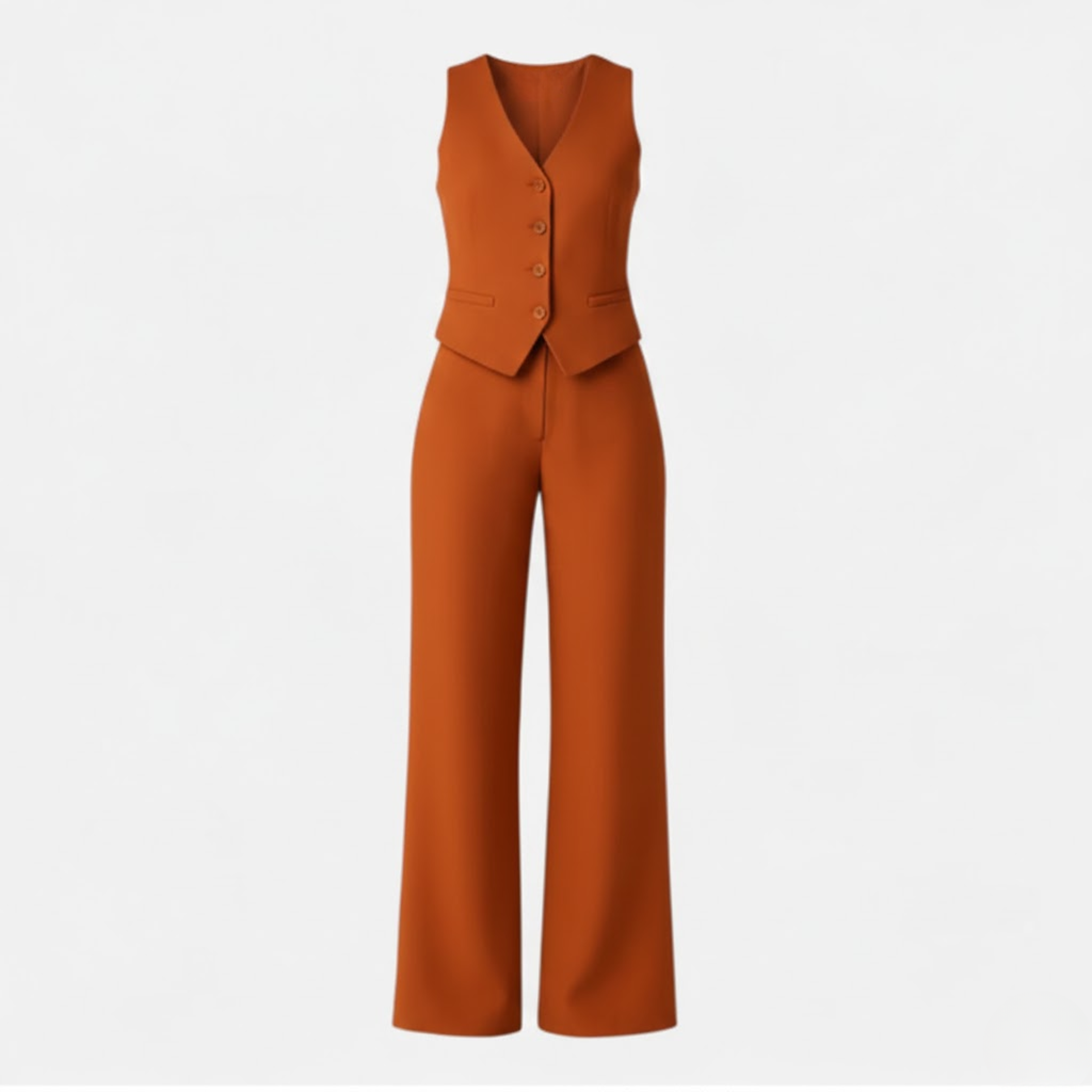 Women’s Sleeveless V-Neck Waistcoat and High Waist Wide Leg Trouser Set 4