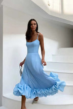 Women’s Sleeveless White Dress with Thin Straps and Ruffled Hem 1