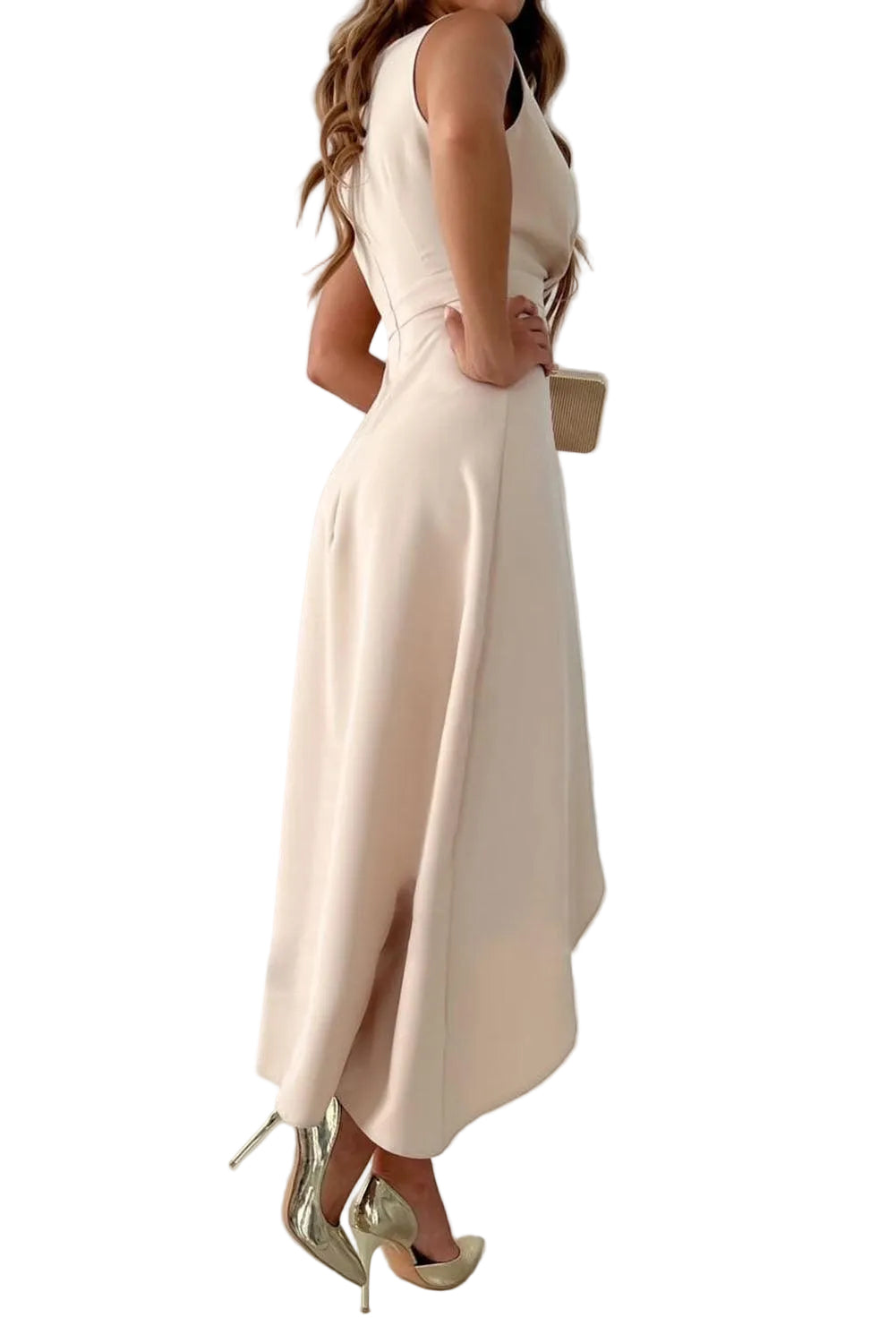 Women’s Sleeveless Wrap Maxi Dress with V-Neck and Asymmetrical Hem 1