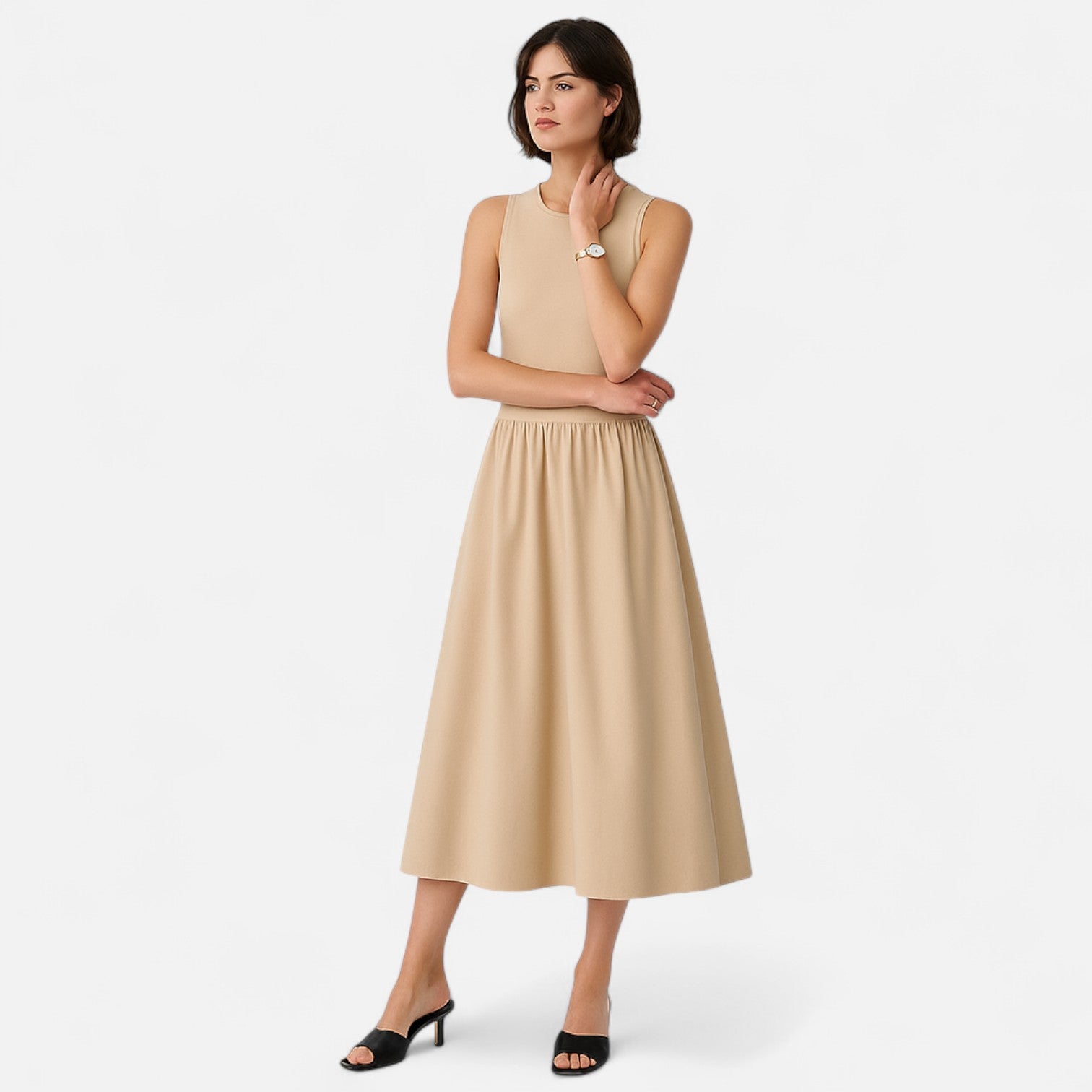 Women’s Slim-Fit Belted Day Dress in Lightweight Fabric 1