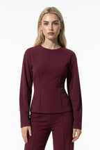 Women’s Slim-Fit Long Sleeve Top and Wide-Leg Trousers Co-Ord Set, Two Piece Set 1