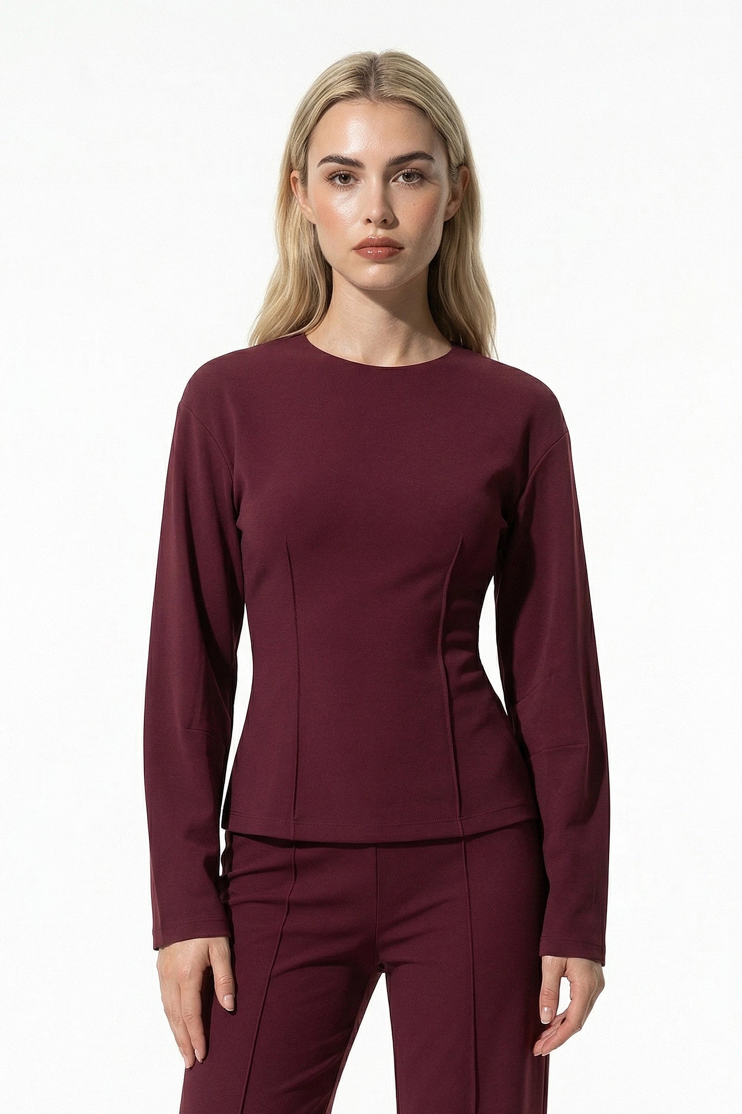 Women’s Slim-Fit Long Sleeve Top and Wide-Leg Trousers Co-Ord Set, Two Piece Set 1
