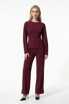 Women’s Slim-Fit Long Sleeve Top and Wide-Leg Trousers Co-Ord Set, Two Piece Set 3