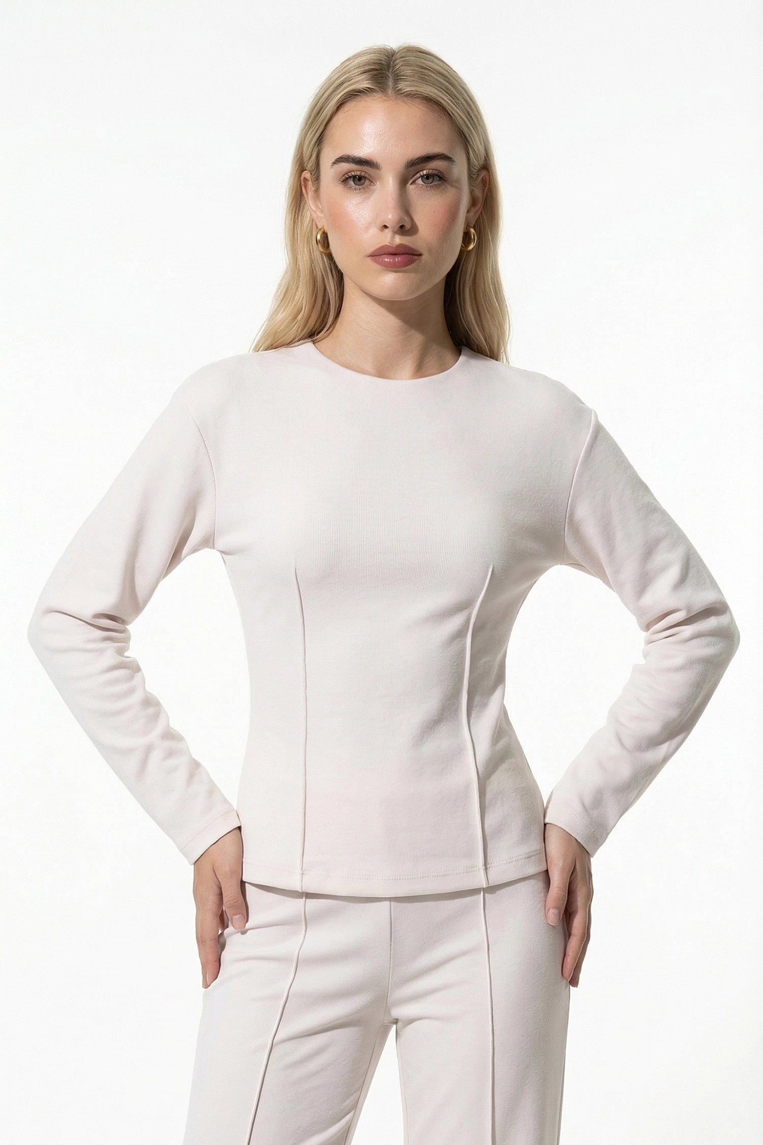 Women’s Slim-Fit Long Sleeve Top and Wide-Leg Trousers Co-Ord Set, Two Piece Set 4