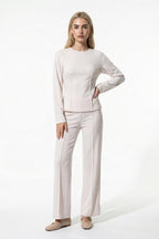 Women’s Slim-Fit Long Sleeve Top and Wide-Leg Trousers Co-Ord Set, Two Piece Set 6