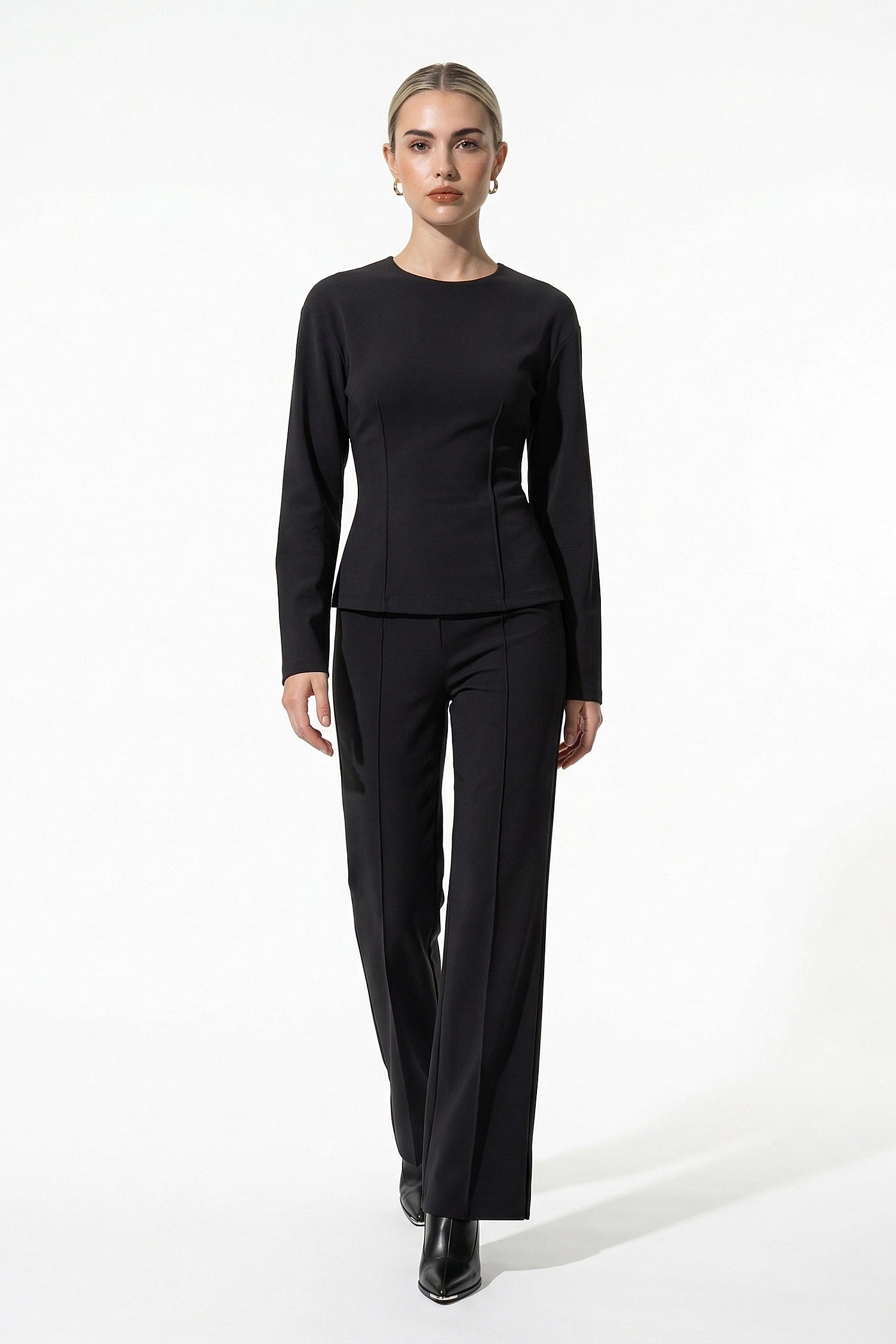 Women’s Slim-Fit Long Sleeve Top and Wide-Leg Trousers Co-Ord Set, Two Piece Set 8