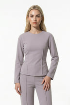 Women’s Slim-Fit Long Sleeve Top and Wide-Leg Trousers Co-Ord Set, Two Piece Set 9