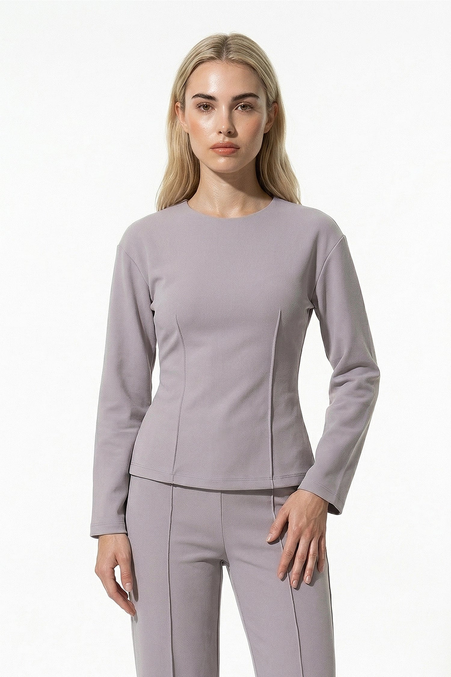 Women’s Slim-Fit Long Sleeve Top and Wide-Leg Trousers Co-Ord Set, Two Piece Set 9