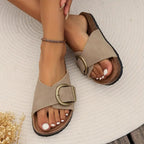 Women’s Slip-On Cork Sandals with Wide Buckle Strap and Open Toe 0