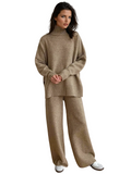 Women’s Soft Knit Lounge Set with Relaxed Top and Wide-Leg Pants 0
