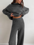 Women’s Soft Knit Lounge Set with Relaxed Top and Wide-Leg Pants 6