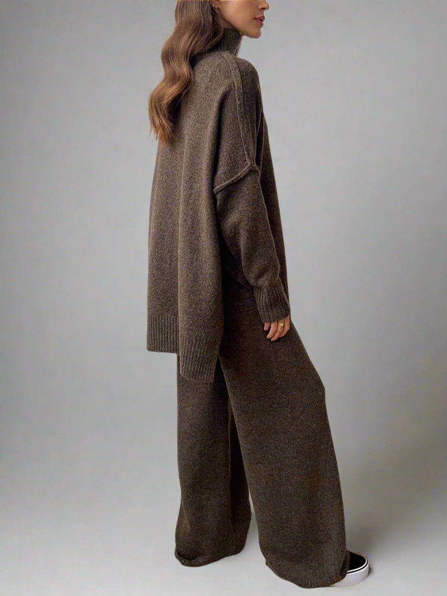 Women’s Soft Knit Lounge Set with Relaxed Top and Wide-Leg Pants 7