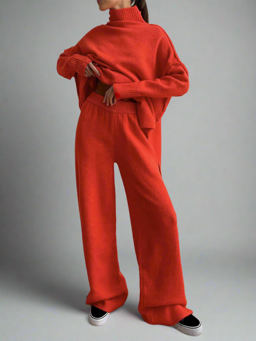 Women’s Soft Knit Lounge Set with Relaxed Top and Wide-Leg Pants 8