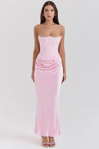 Women’s Strapless Corset Maxi Dress with Fitted Bodice and Floor-Length Skirt 8