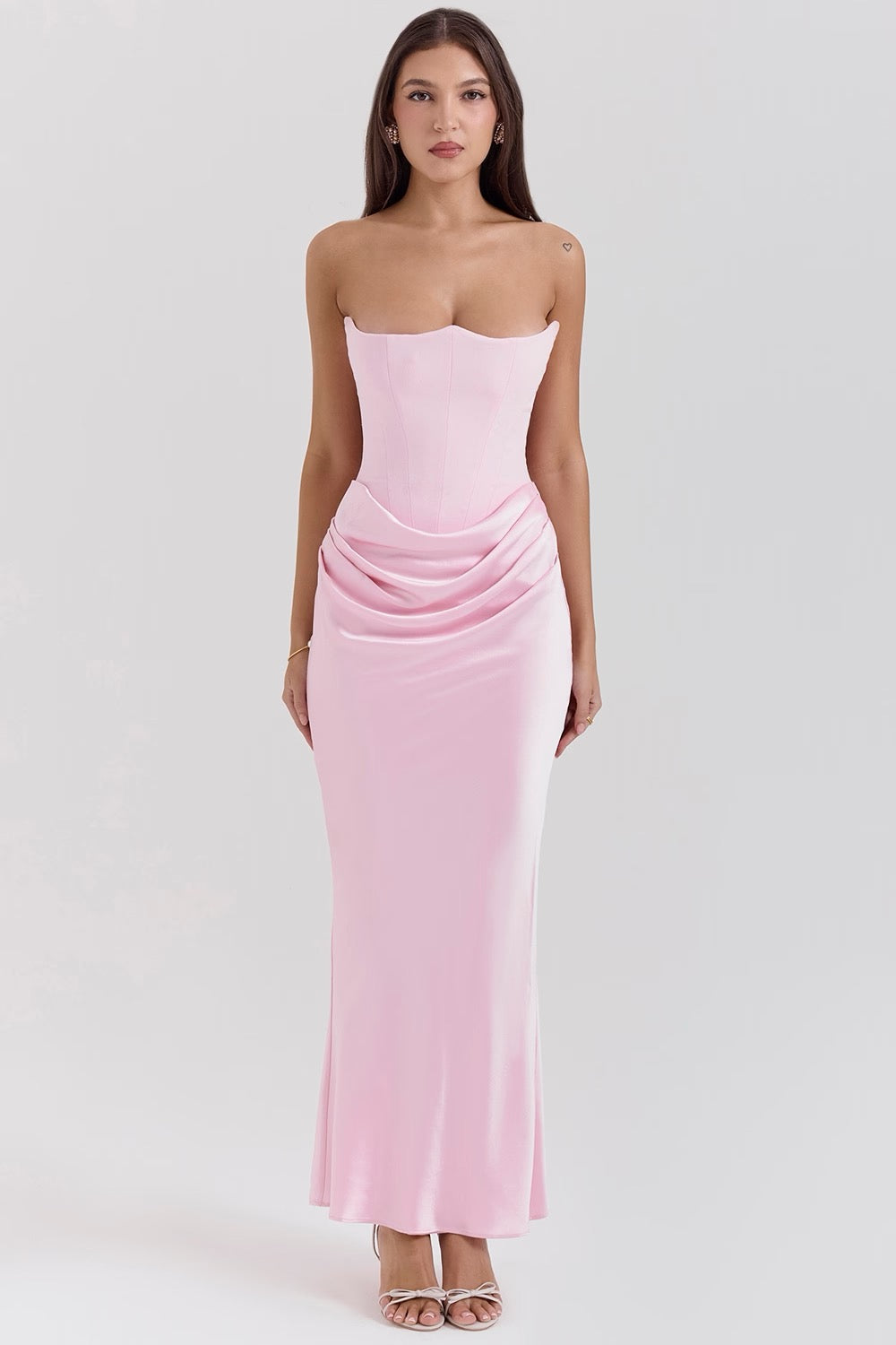 Women’s Strapless Corset Maxi Dress with Fitted Bodice and Floor-Length Skirt 8