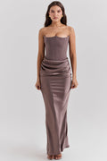 Women’s Strapless Maxi Dress with Draped Hip Detail for Summer Occasions 0